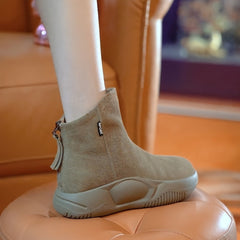 Round Toe Short Boots Thick Bottom & Back Zipper Booties