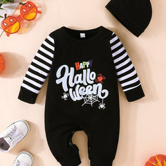 Halloween Striped Long Sleeve Romper Set Baby Bodysuit Hat 2pcs