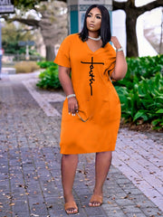 Casual Dress Women's V Neck Midi Dress With Pockets