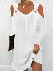 Solid Grommet Cold Shoulder Long Sleeve Dress