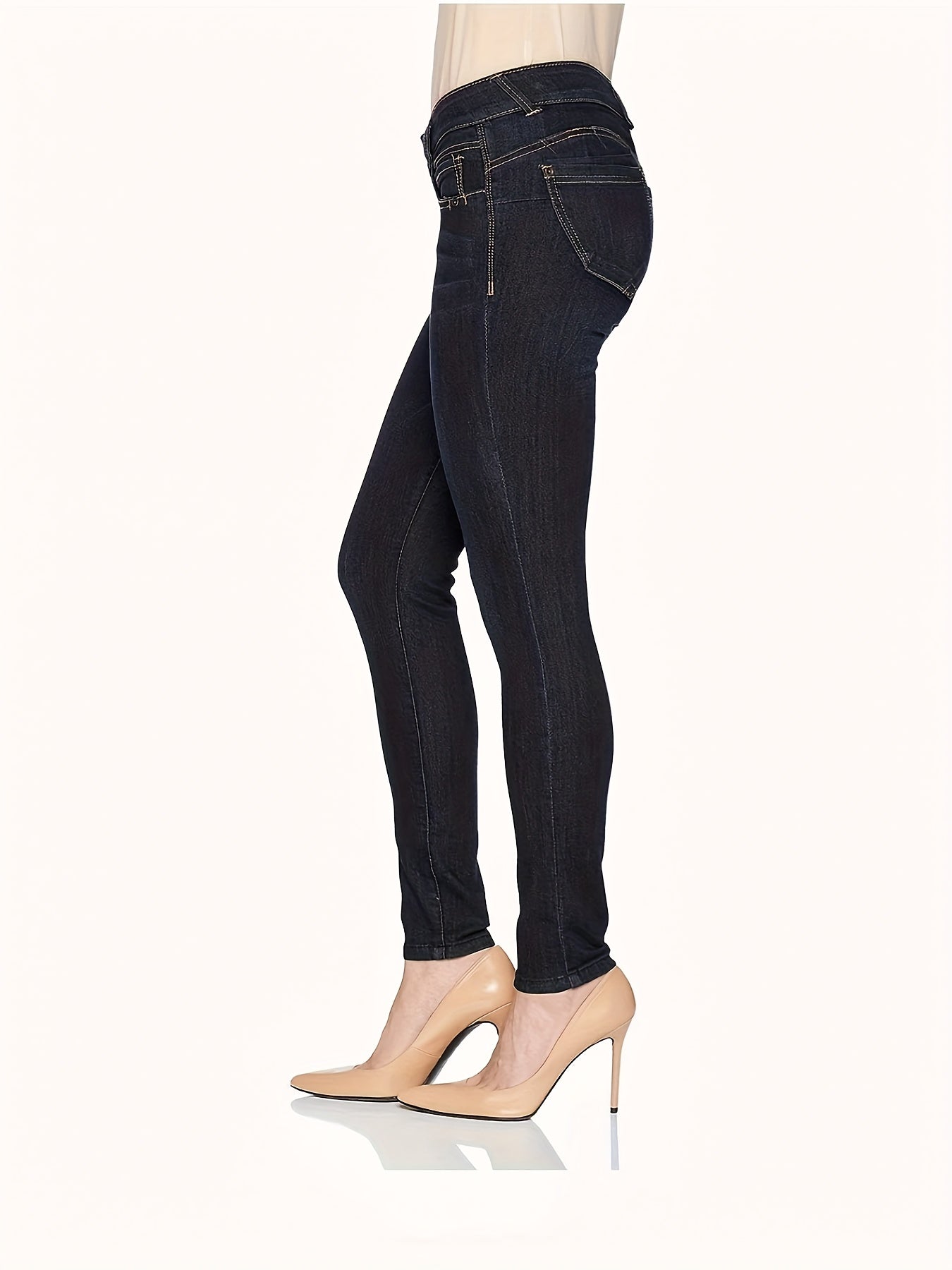 Washed Button Fly Stretch Skinny Jeans