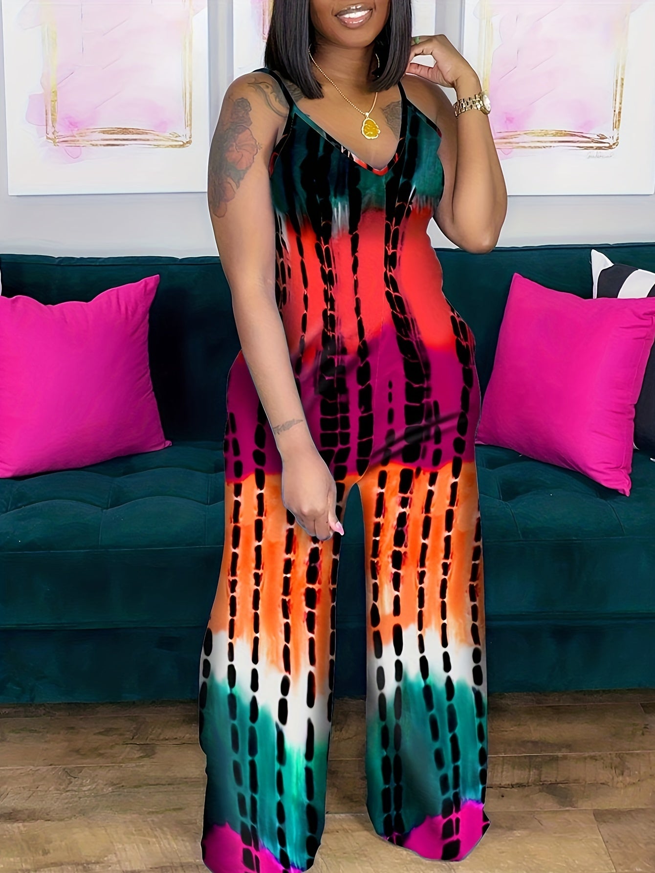 Tie Dye Wide Leg Jumpsuit Cami Boho Style