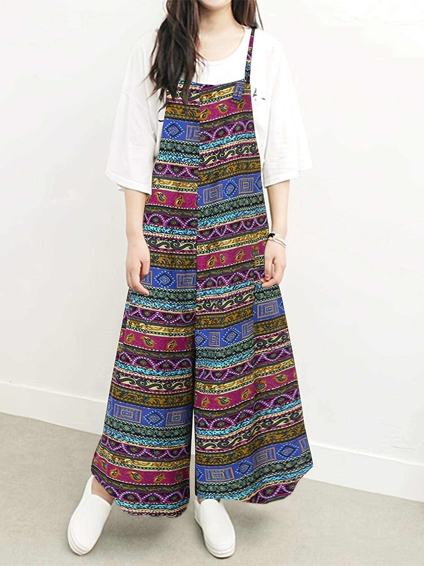 Tribal Print Wide Leg Jumpsuit Vintage Cami