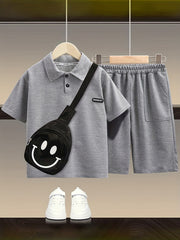 Boy's Polo Shirt & Shorts Set Solid Top Casual Outfits Kids Clothes