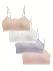 4pcs Girl's Flower Button Bra Underwear No Steel Ring Soft Bralette 9-15 Years