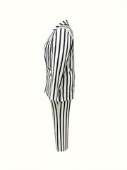 Stripe Print Blazer & Pants Suit Set