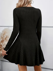 Long Sleeve Ribbed A-Line Dress