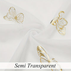 2 Panels Golden Butterfly Sheer Curtain Romantic Lovely Translucent Curtains