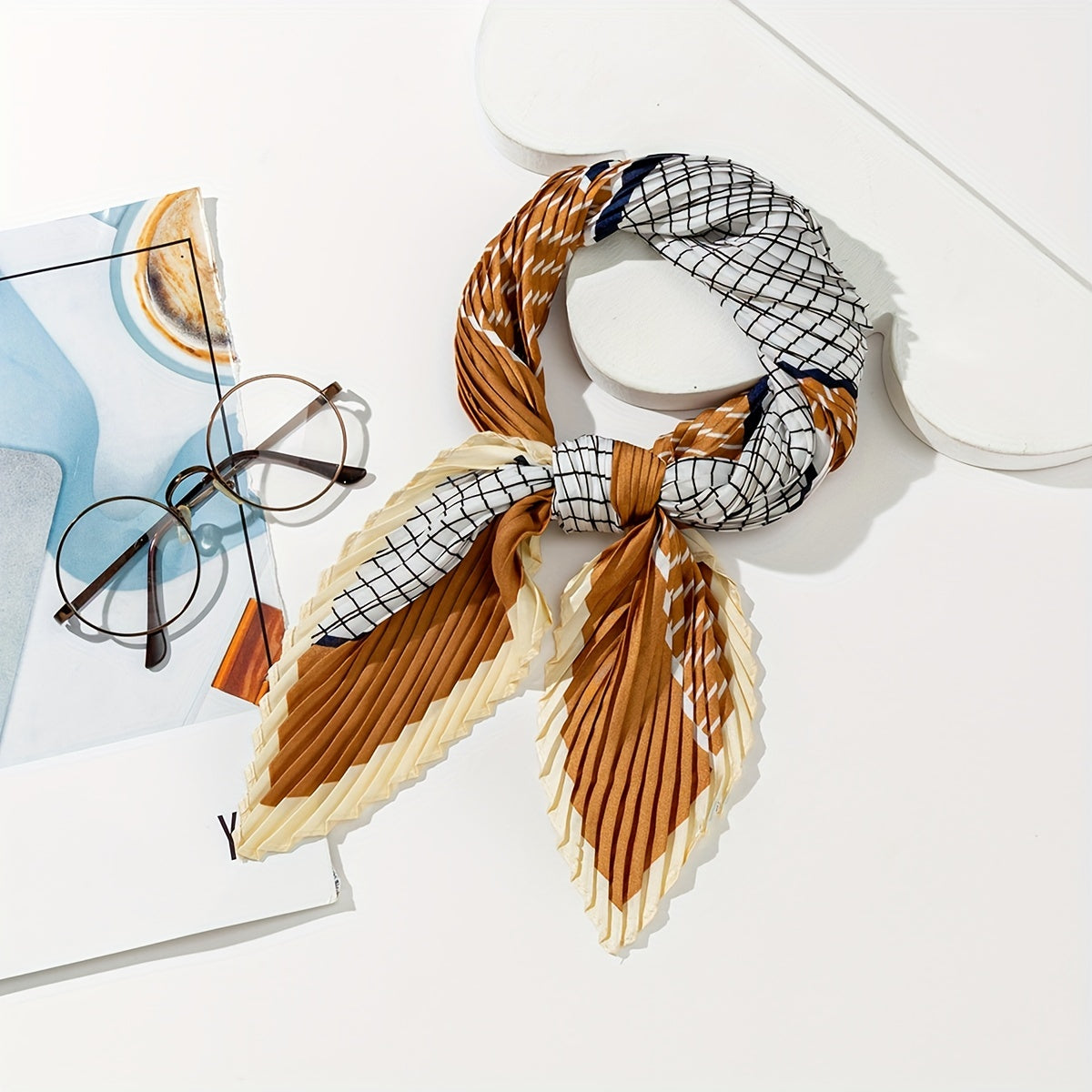 Pleated Bandana Silk Neckerchief Scarf Head Wrap Bag Handle Charm