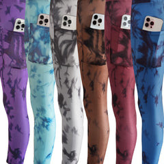 6Pcs Tie Dye Yoga Pants Tummy Control With Pocket Athletic Leggings Women