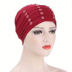 Solid Layer Turban Hijab Cap Flower Decor Head Scarf Lightweight Bonnet