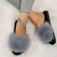 Women's Fluffy Indoor Slippers Open Toe Fuzzy Warm Shoes