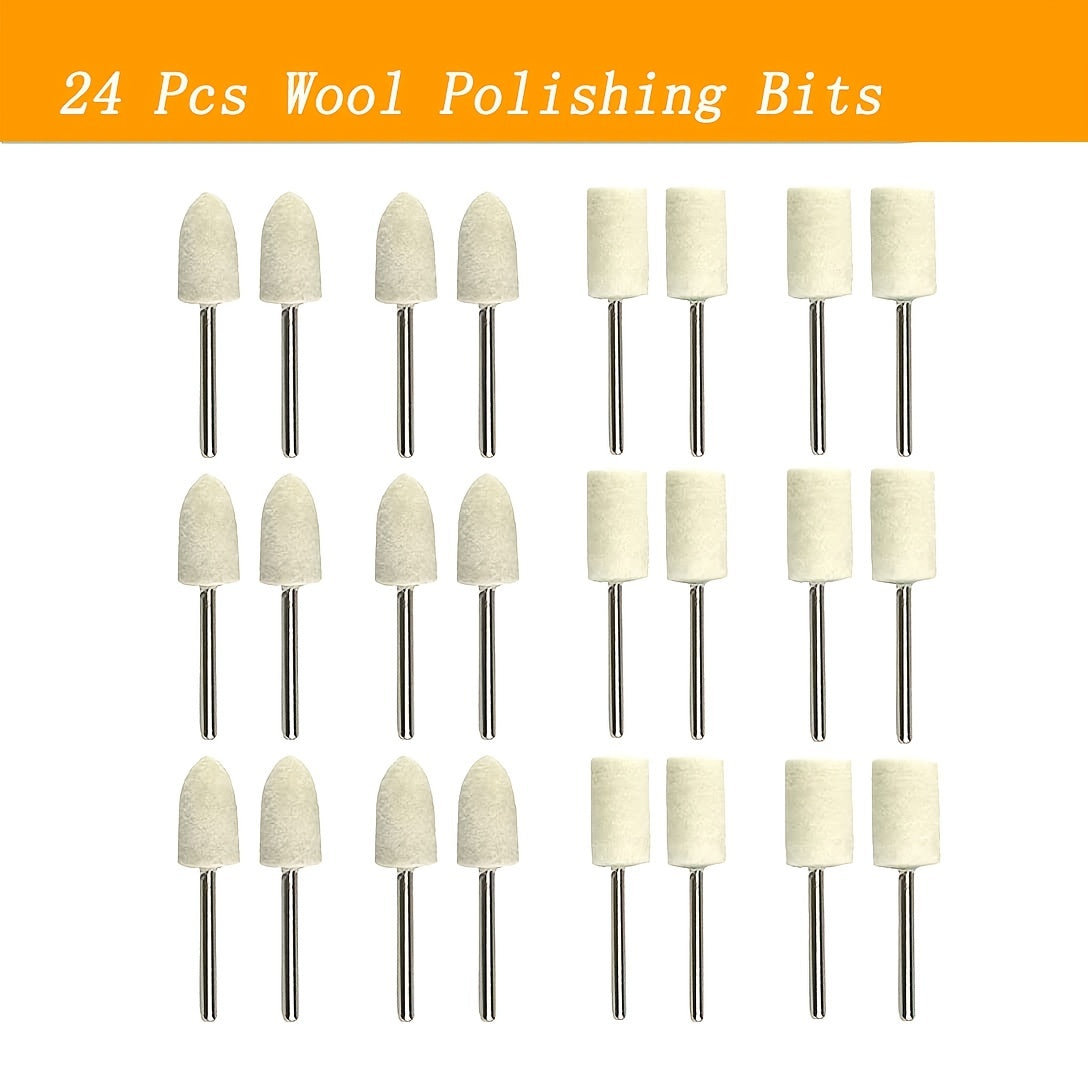 24 Pcs Rotary Polishing Bits Set Wool Felt Buffing Wheel With 1 8 Inch Mandrel