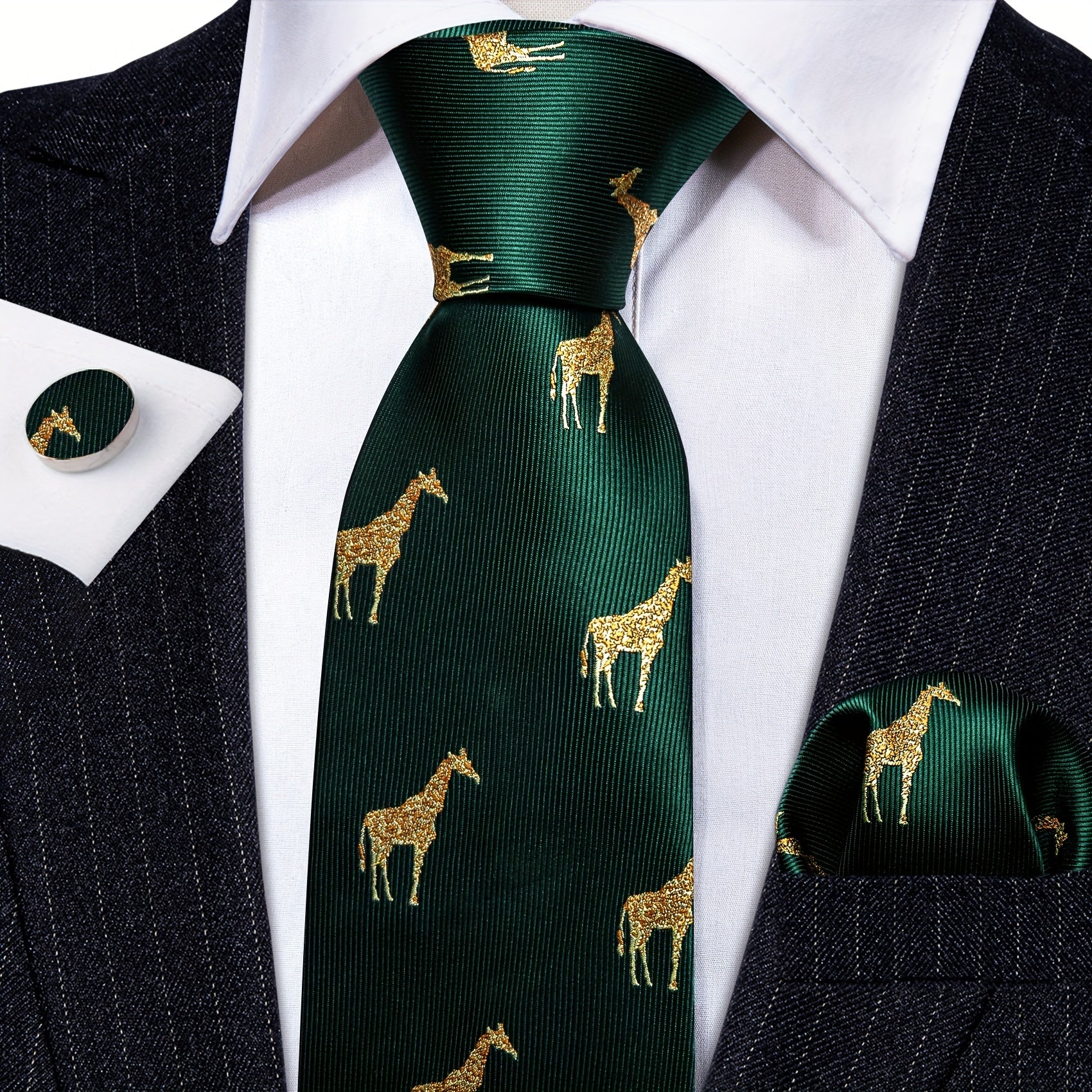 Barry Wang Giraffe Cartoon Pattern Necktie Silk Ties Set