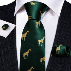 Barry Wang Giraffe Cartoon Pattern Necktie Silk Ties Set