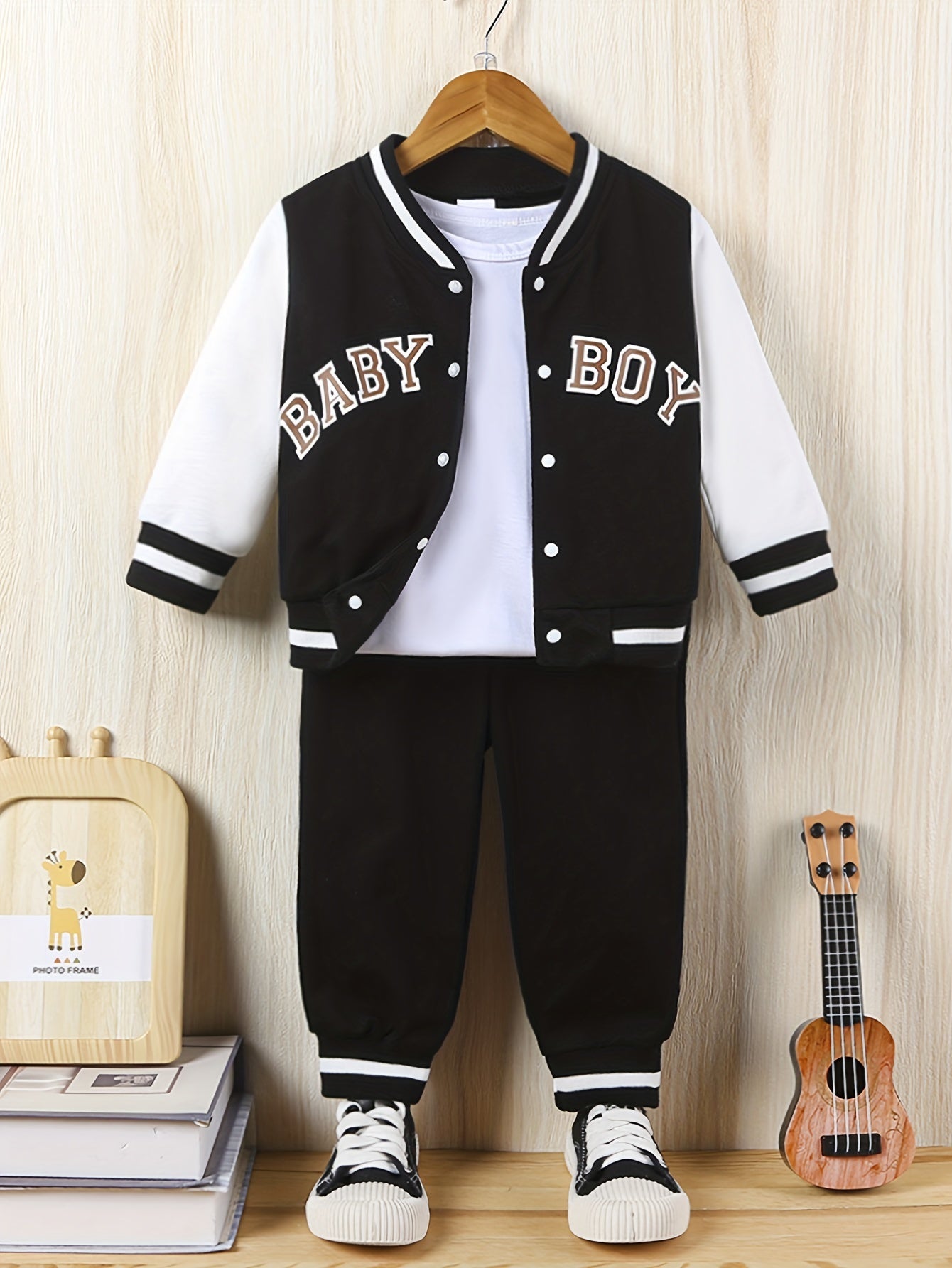 Baby Boy Print Outfit Buckle Jacket & Pants Suit Daily Wear