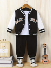 Baby Boy Print Outfit Buckle Jacket & Pants Suit Daily Wear