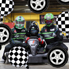 12 Pcs Checkered Racing Balloons & Car Wheel Aluminum Foil Race Car Balloons
