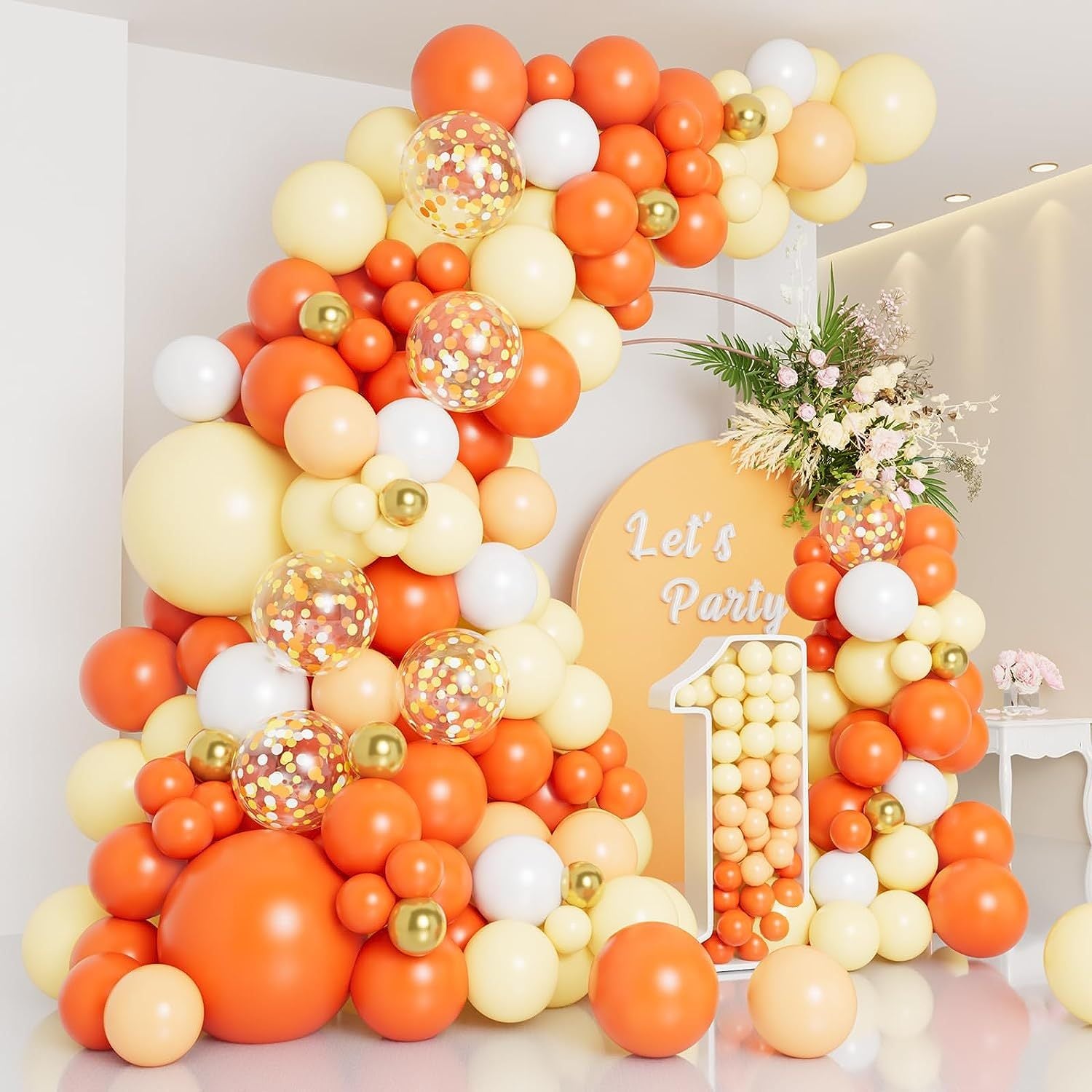 138pcs Orange Yellow Balloon Garland Arch Kit For Fruit Birthday