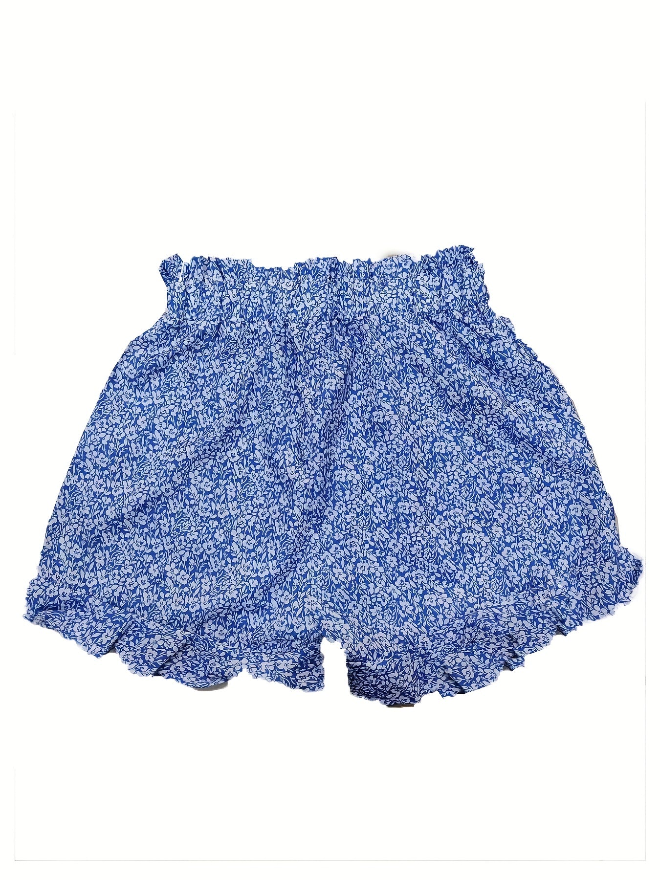 Boho Ditsy Floral Smocked Shorts Ruffle Waist Summer Women's Clothing