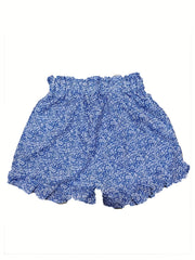 Boho Ditsy Floral Smocked Shorts Ruffle Waist Summer Women's Clothing