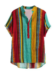 Colorful Stripe Mismatch Pattern Print Men's Casual Short Sleeve Shirt