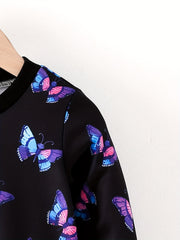 Girls Butterfly Print Sweatshirt Long Sleeve Top