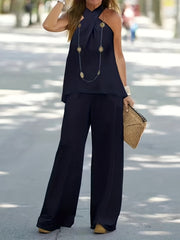 Two piece set Halter Top & Wide Leg Pants Outfit