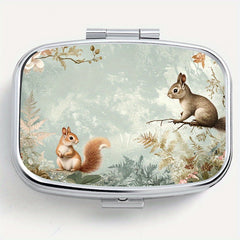 Squirrel Floral Print Pill Organizer Metal Case for Vitamins