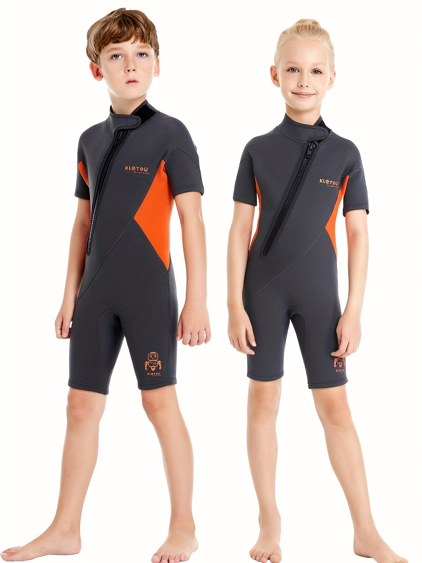 Kids Short sleeve Swimwear Zipper Front Elastic Swimsuit For Boys Girls