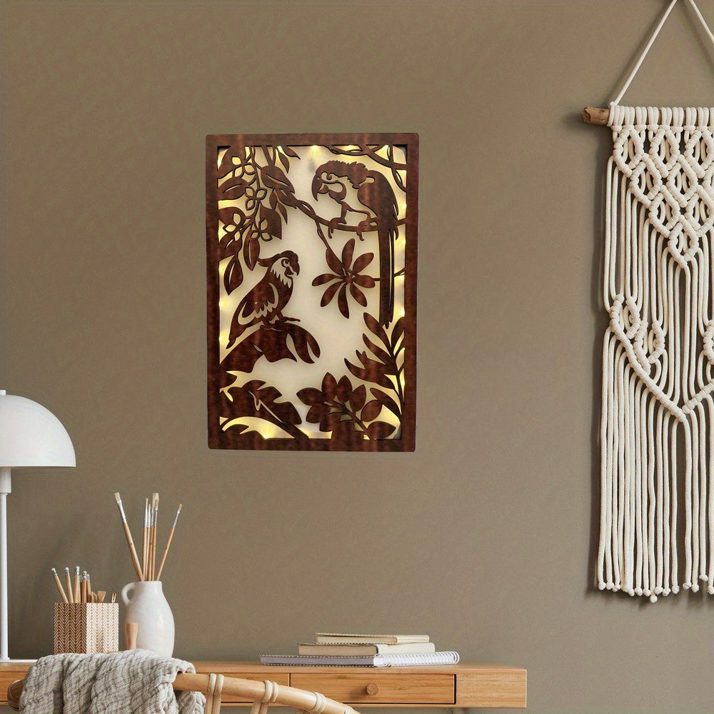 LED Green Plant Wooden Carving Lamp