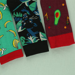 Men's Cartoon Crew Socks, 3 Pairs, Comfy Street Style, All Seasons