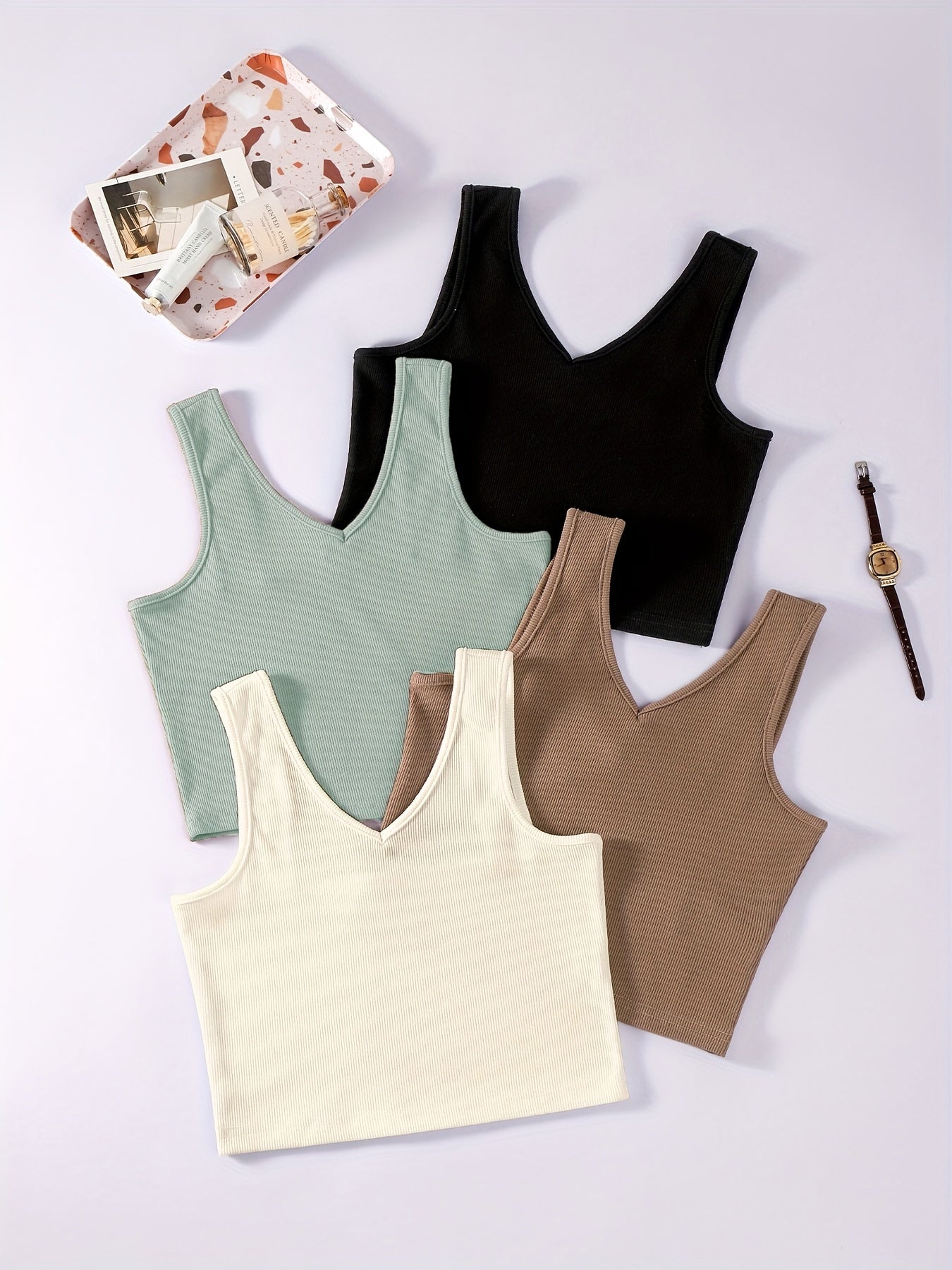 Basic V Neck 4pcs Tank Top Sleeveless Summer Tank Top Women's Clothing