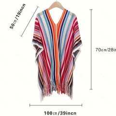 Vintage Hollow Out Stripe Shawl Boho Tassel Wrap Classic Thin Breathable Cardi