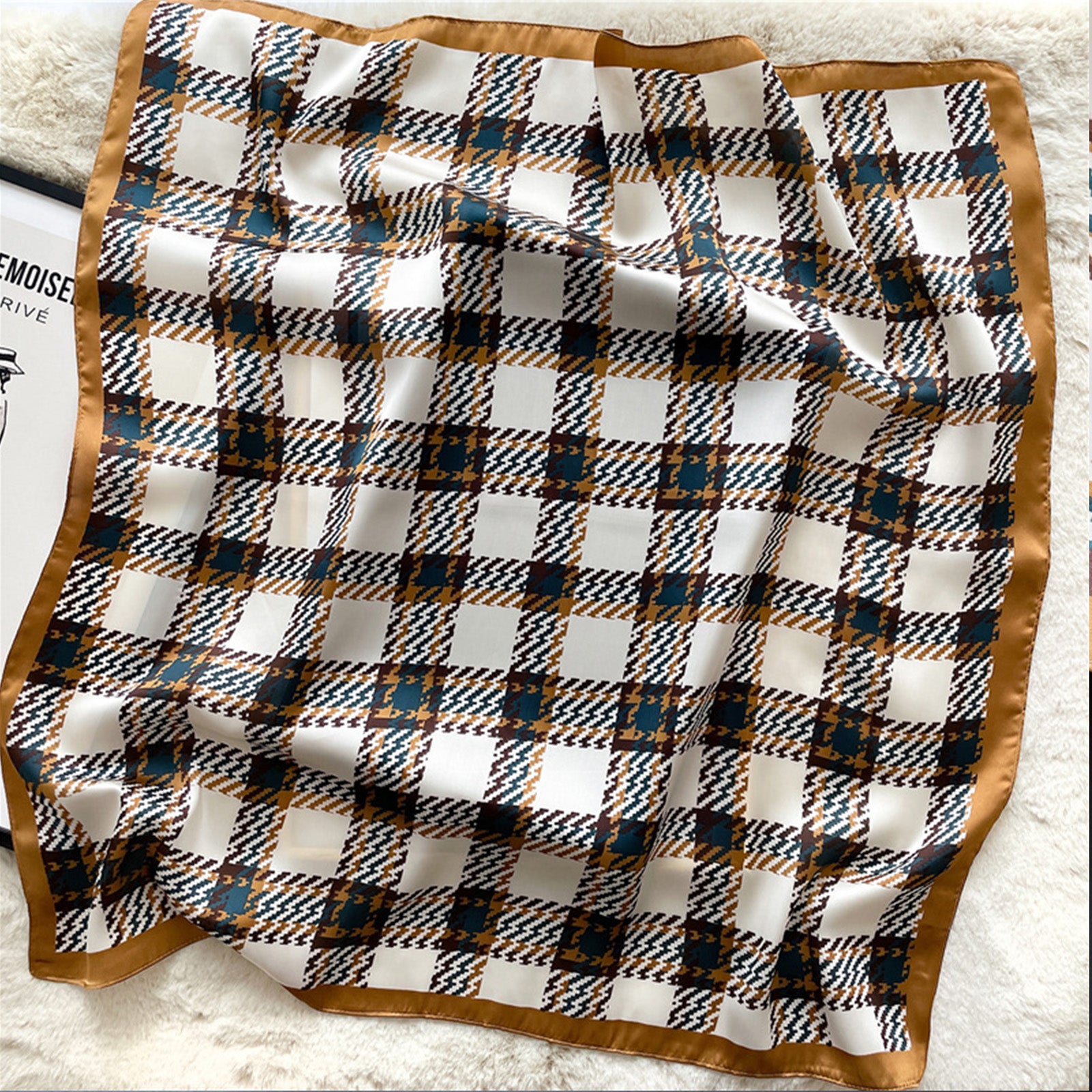 Classic Checkered Silk Scarf Gift For Her
