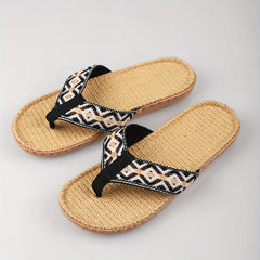 Women's Braided Straps Flip Flops Linen Sole Flat Beach Shoes