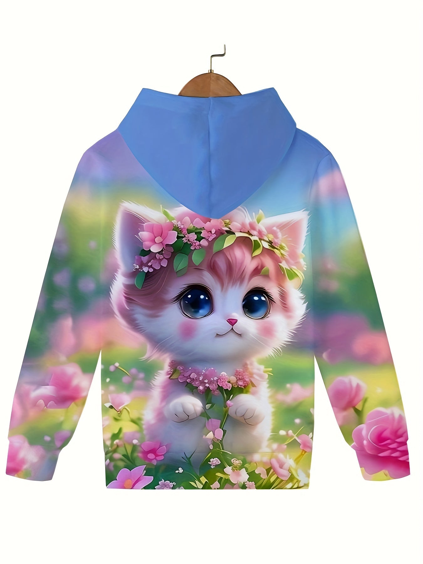 Flower Kitty Garden Hoodie Long Sleeve Sweatshirt
