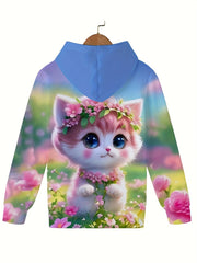 Flower Kitty Garden Hoodie Long Sleeve Sweatshirt