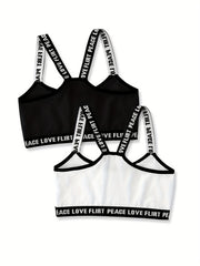 4pcs Girl's Sports Bra Letter Print Breathable Soft Bralette 7-14 Years Old