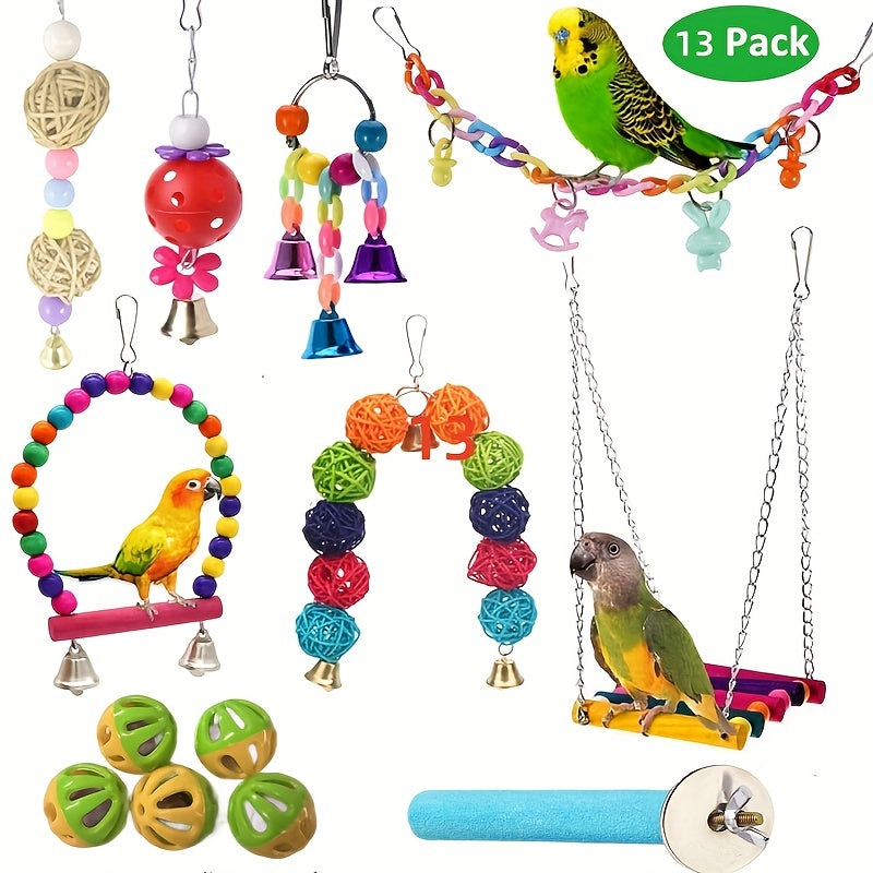 13pcs Bird Parakeet Toys Swing Hanging Chewing Toy Hammock Climbing Ladder