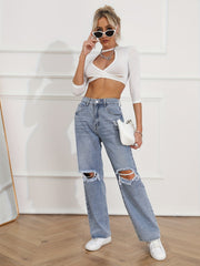 High Waist Distressed Baggy Denim Jeans