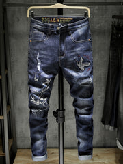 Men's Slim Fit Royal Jeans with Embroidered Print