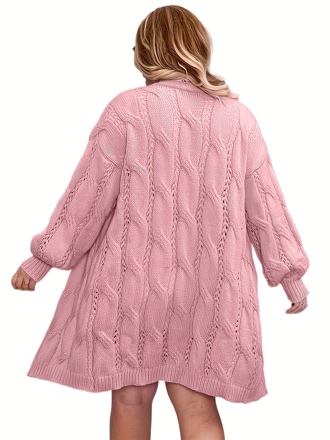 Women's Plus Size Casual Cardigan Solid Jacquard Lantern Sleeve