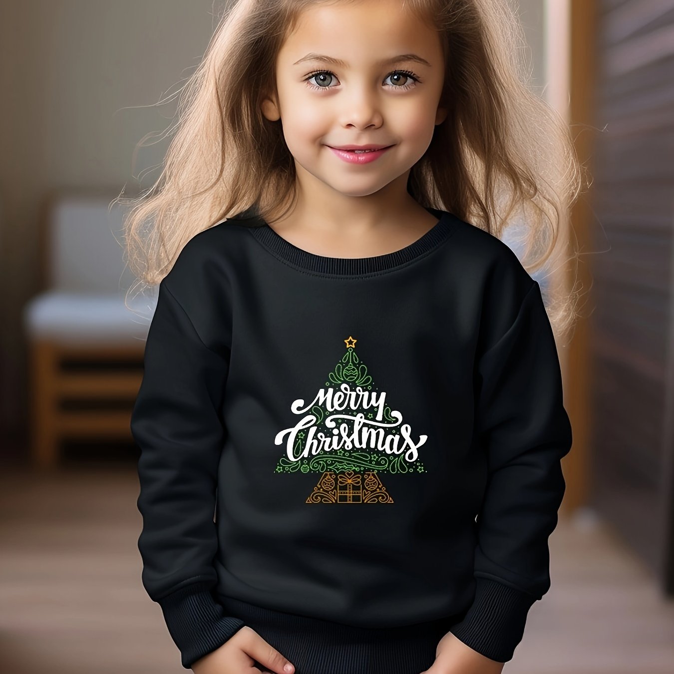 OERYUI Christmas Tree Graphic Long Sleeve Sweatshirt Boys Girls Crew Neck Pullov