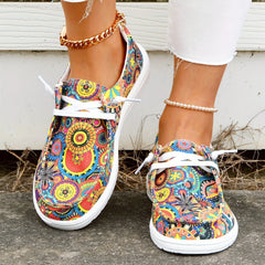 Women's Floral Printed Canvas Flats Casual Walking Sneakers