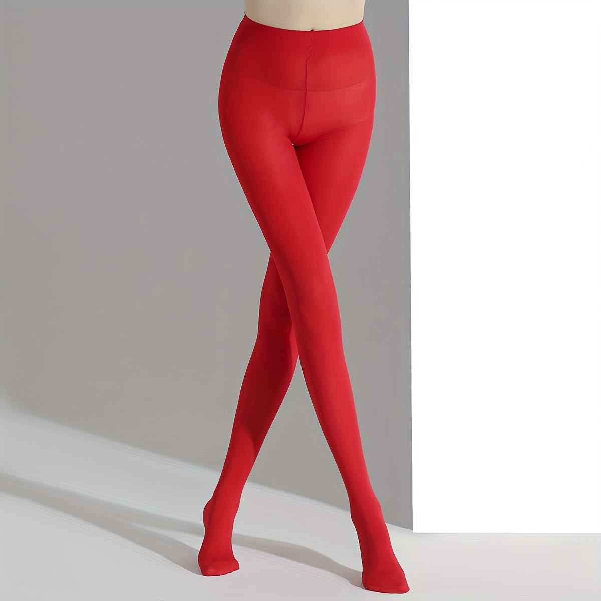 Red Pantyhose Cozy Elastic High Waist Footed Stockings