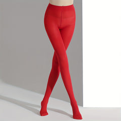 Red Pantyhose Cozy Elastic High Waist Footed Stockings