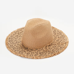 Leopard Raw Edge Fedora Staw Hat Tassel Cowboy Hats For Women