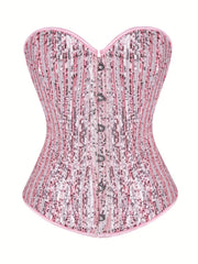 Sequin Strapless Corset Bustier Tummy Control Lace Up Slimmer Body Shaper