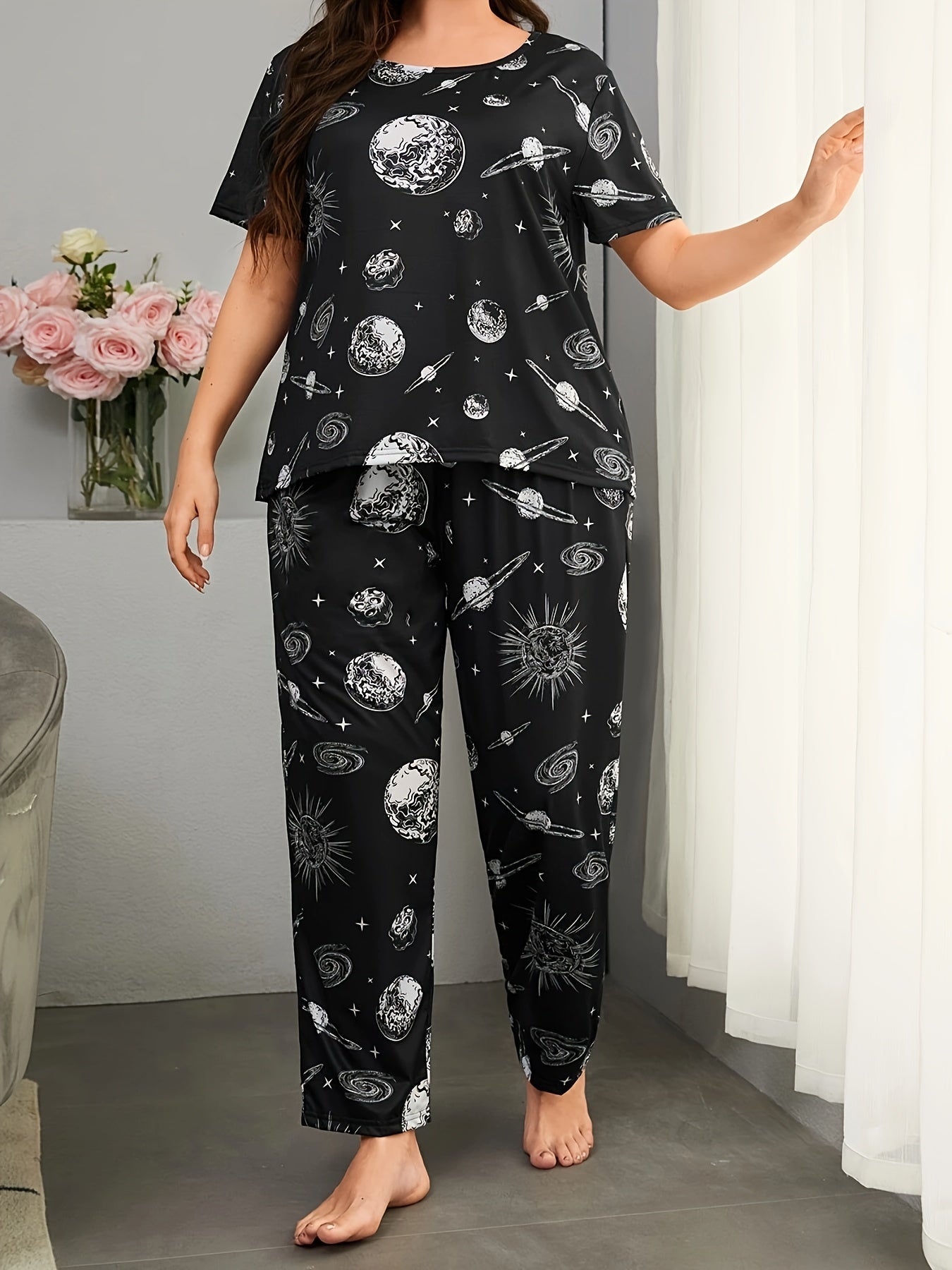 Planet Print Pajamas Set - Tee & Pants Loungewear